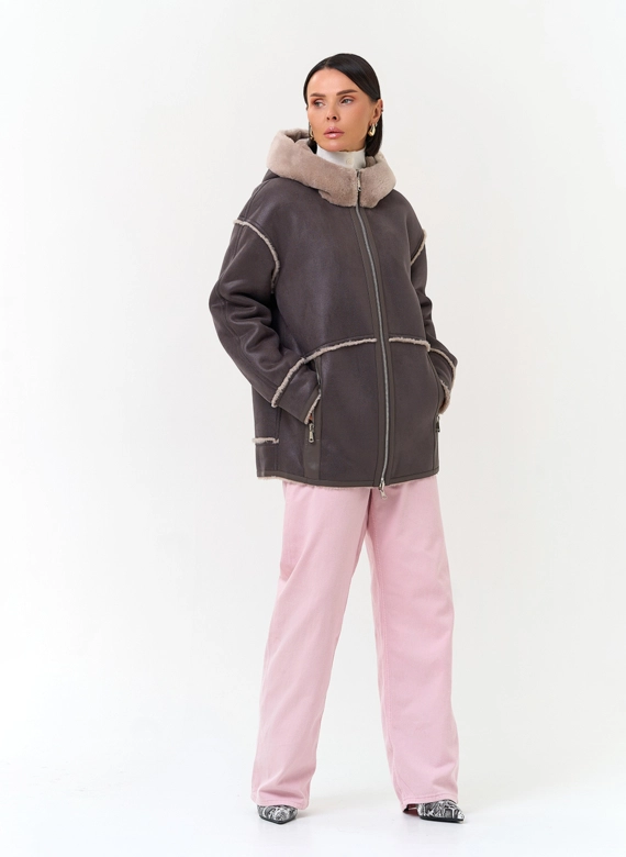 Женская дубленка из эко замши фото