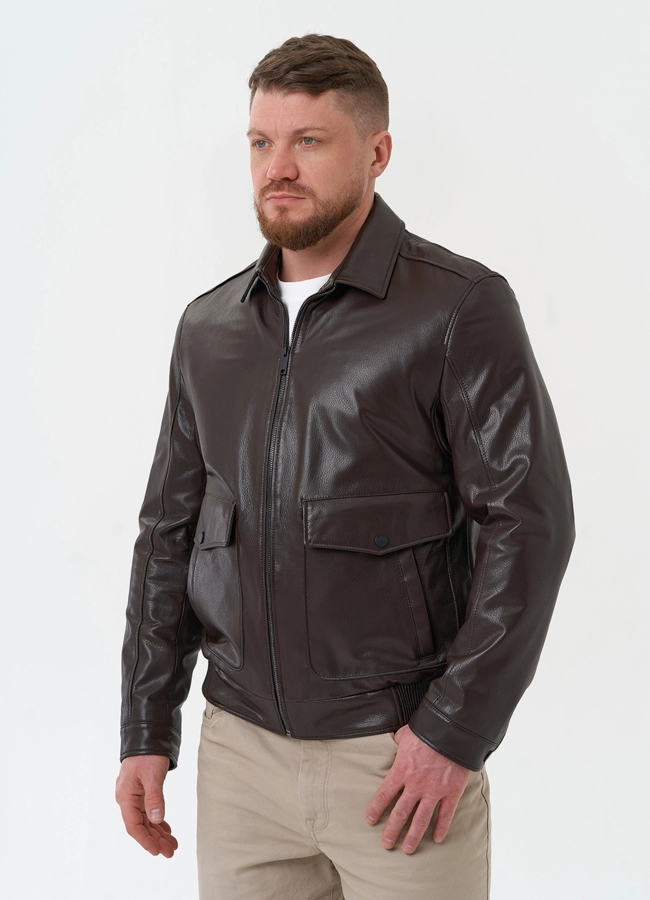 Мужская куртка из натуральной кожи коричневого цвета модель № 30069 в рассрочку
