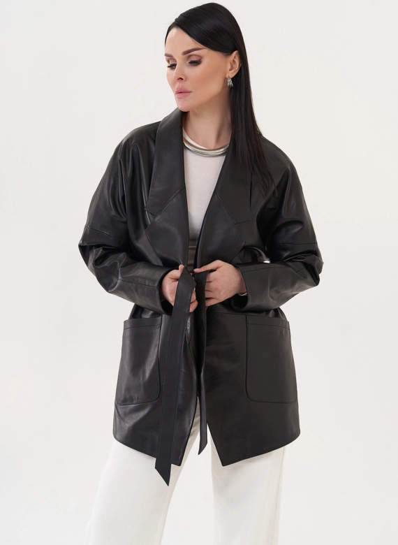 Кожаная куртка-пиджак с поясом