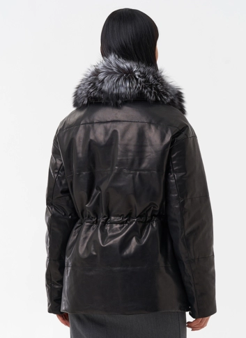 Кожаный пуховик с мехом