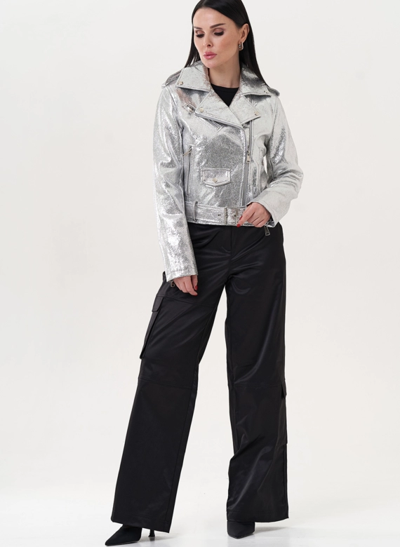 Куртка "косуха" из эко кожи под серебро